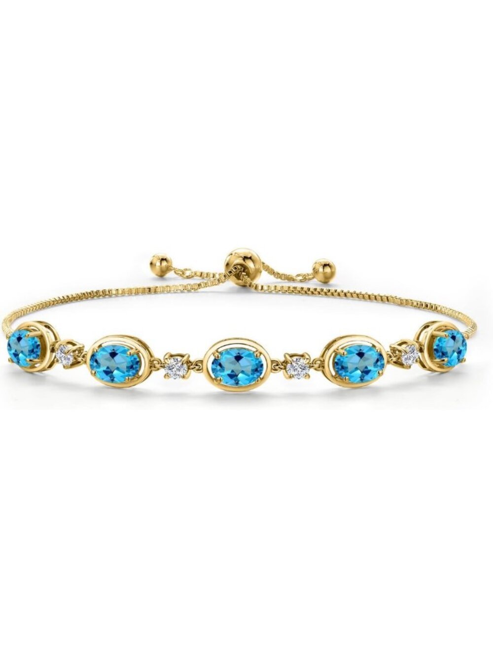 5-Stone Oval Gemstone & Moissanite Bolo Chain Bracelet | 18K Gold Plated